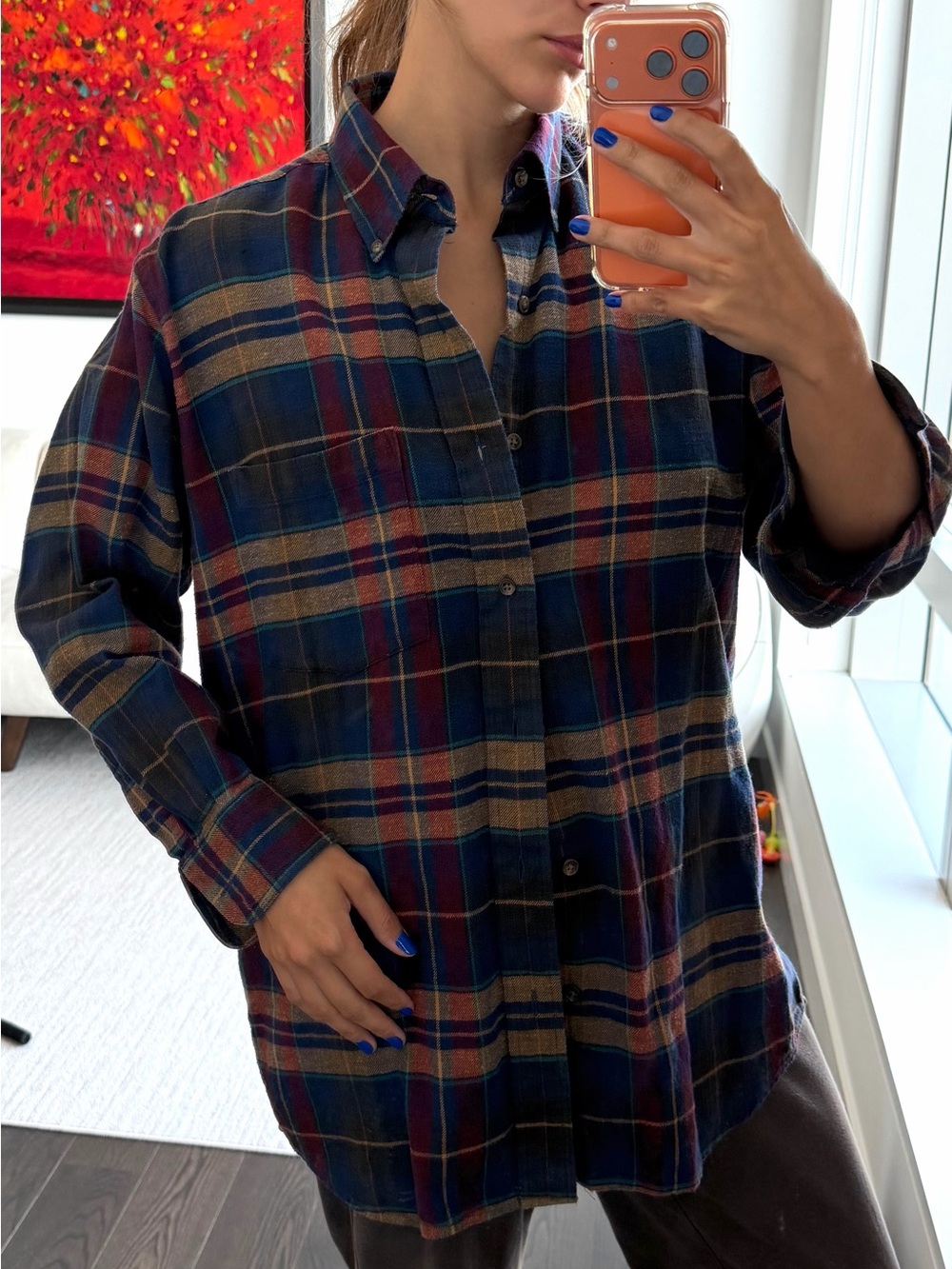 Vintage CHAPS Ralph Lauren Plaid Flannel Button-Down Shirt 100% Cotton Size Larg